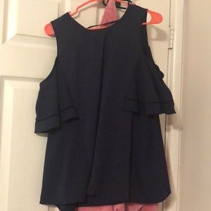 Navy Blue Chiffon Cold Shoulder Top